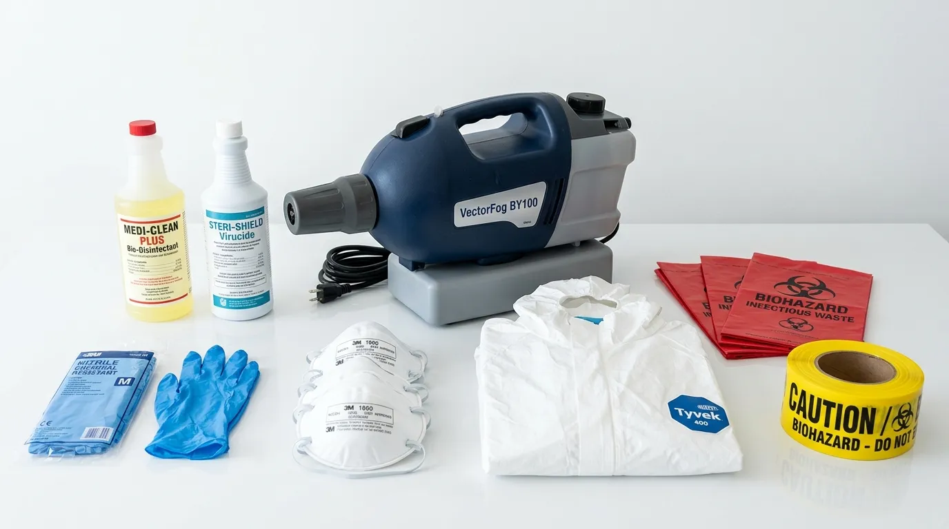 Professional biohazard remediation crew working in Delano